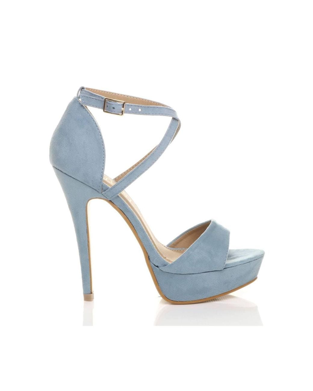 AJVANI Blue High Heel Crossed Straps Platform Sandals