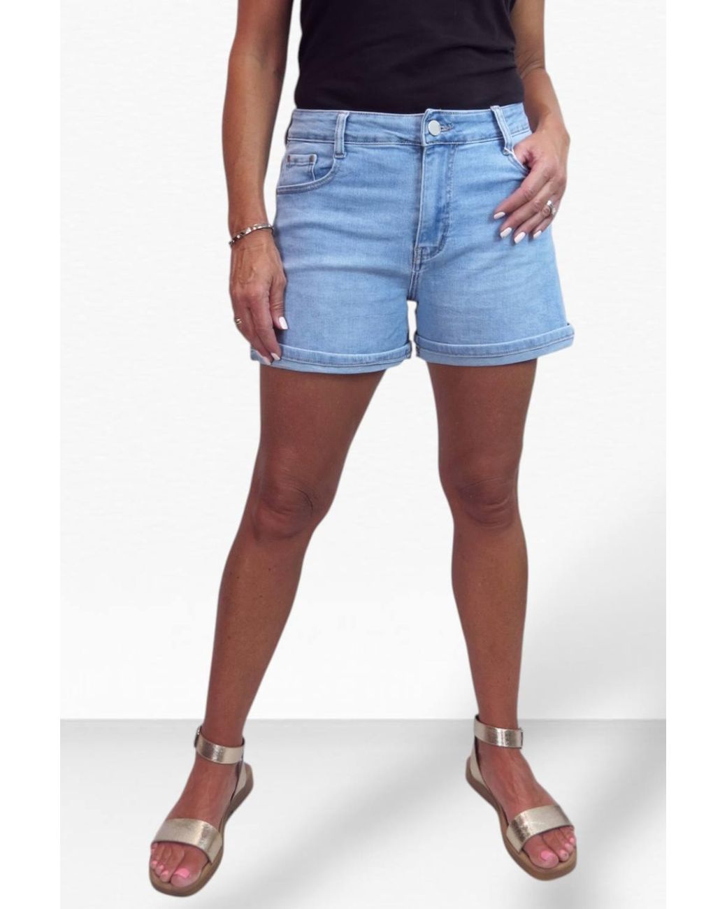 Paulo Due Blue Stretch Denim High Waist Shorts