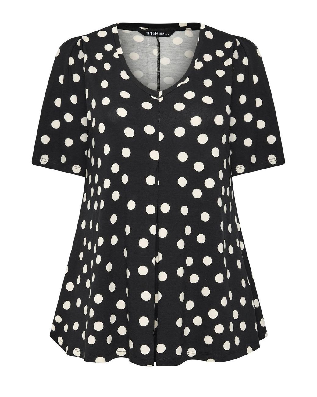 Yours Black Polka Dot Pleated Front Top