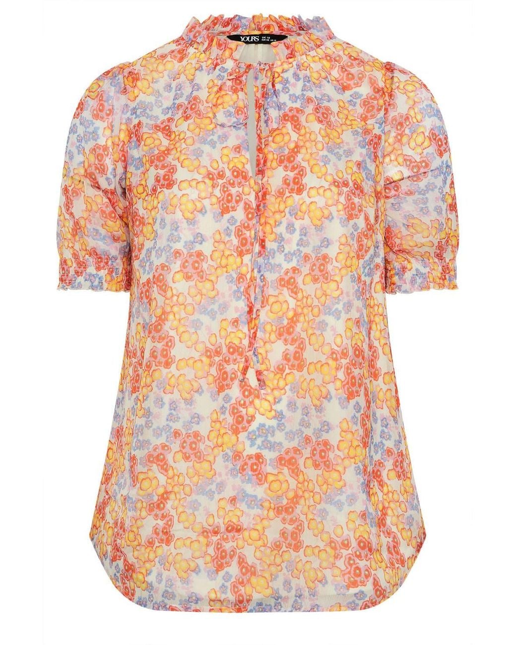 Yours Orange Floral Frill Neck Blouse