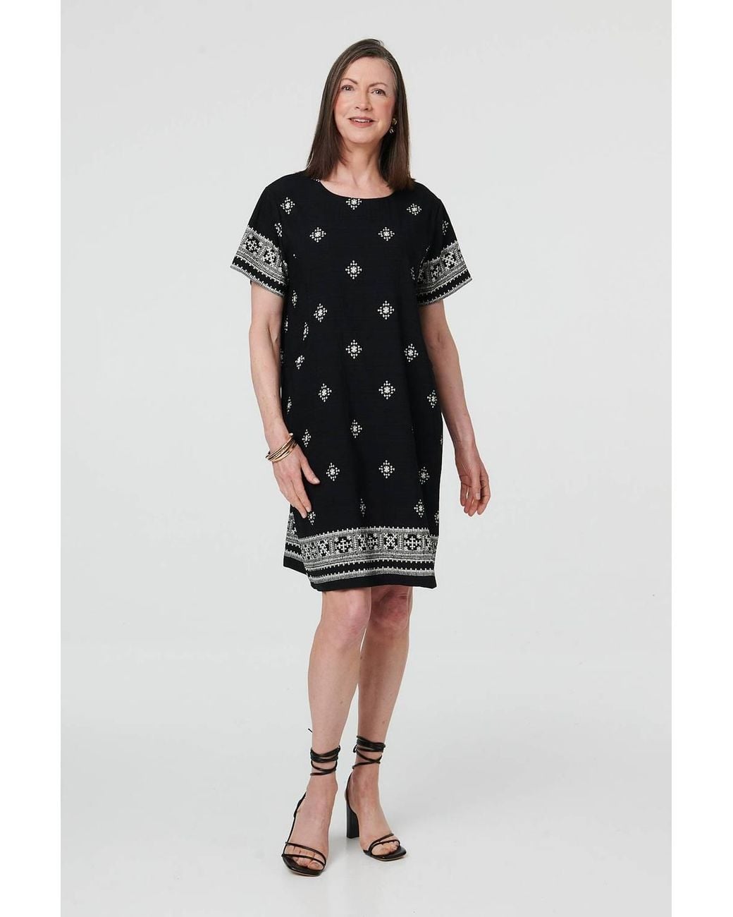 Izabel London Black Border Print Knee Length Shift Dress