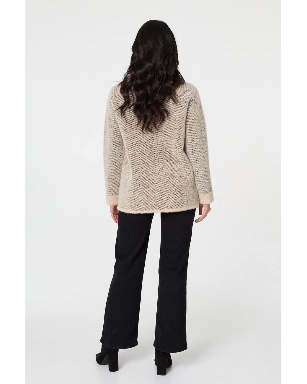 Izabel London Natural Chevron Texture Faux Fur Boxy Jacket