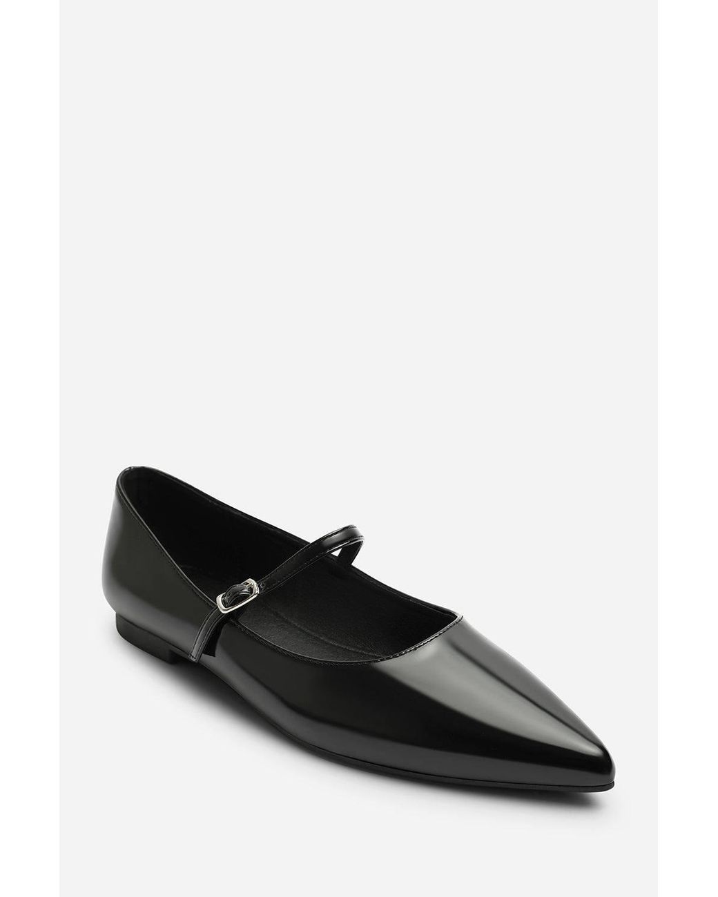 Where's That From Black Novalee Wide Fit Girl's School Shoe Pointed Toe Mary Jane Front Strap Ballet Flats