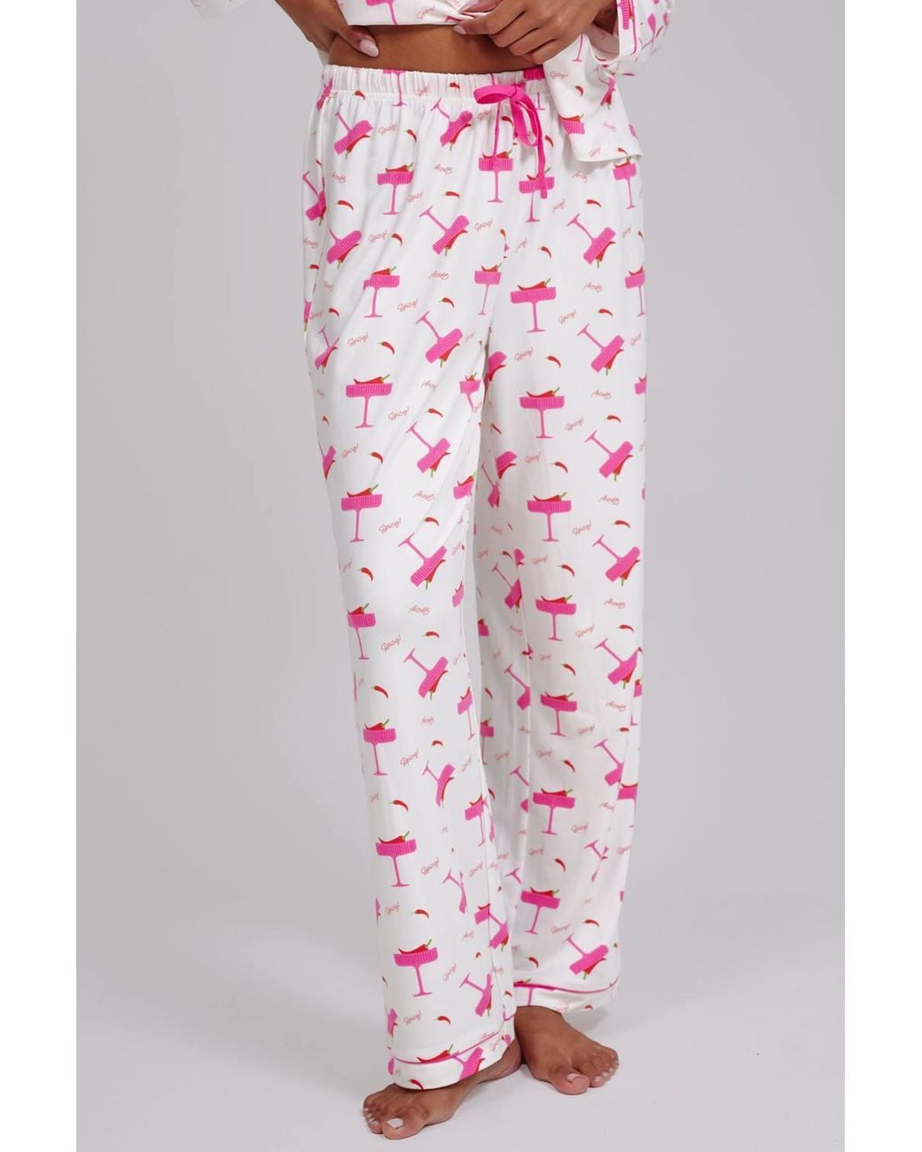 Loungeable Red Spicy Marg Print Wide Leg Traditional Revere Pyjama Set