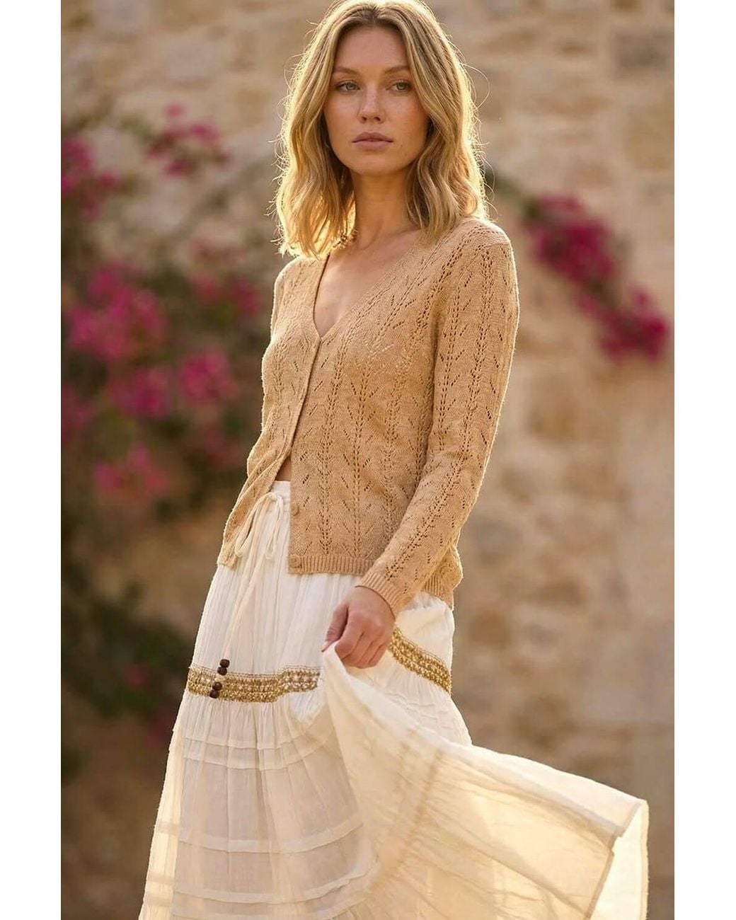 Roman Brown Shimmer Button Knit Cardigan