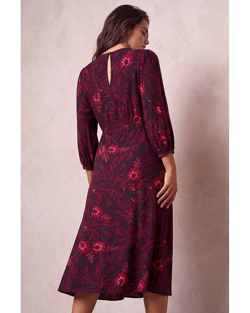 Roman Red Petite Abstract Print Midi Stretch Dress