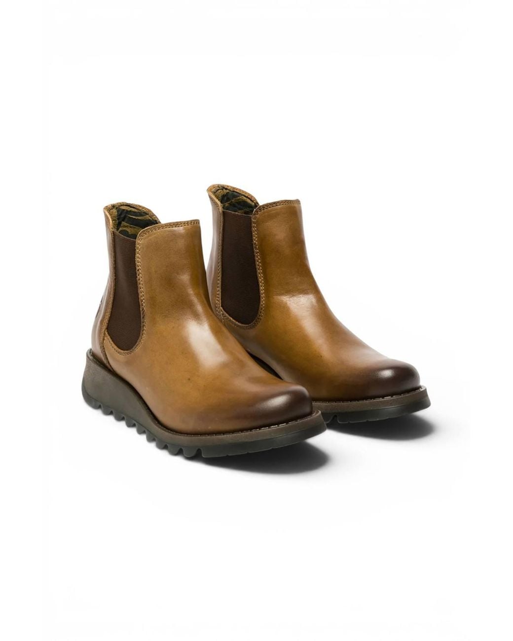 Infinity Leather Brown Fly London Salv Chelsea Leather Ankle Casual Wedge Heel Boots