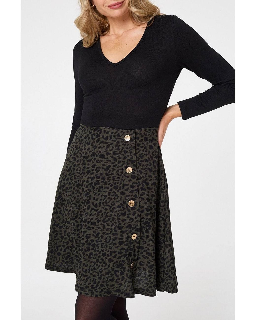Izabel London Black Animal Print V-Neck Short Skater Dress
