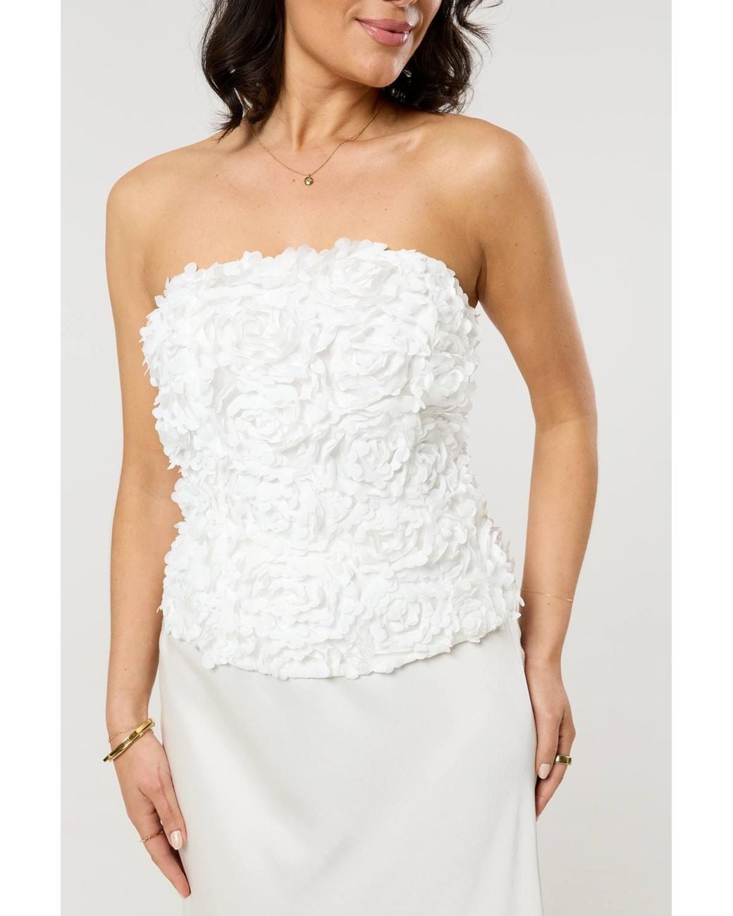 Liquorish White Floral Applique Bandeau Top