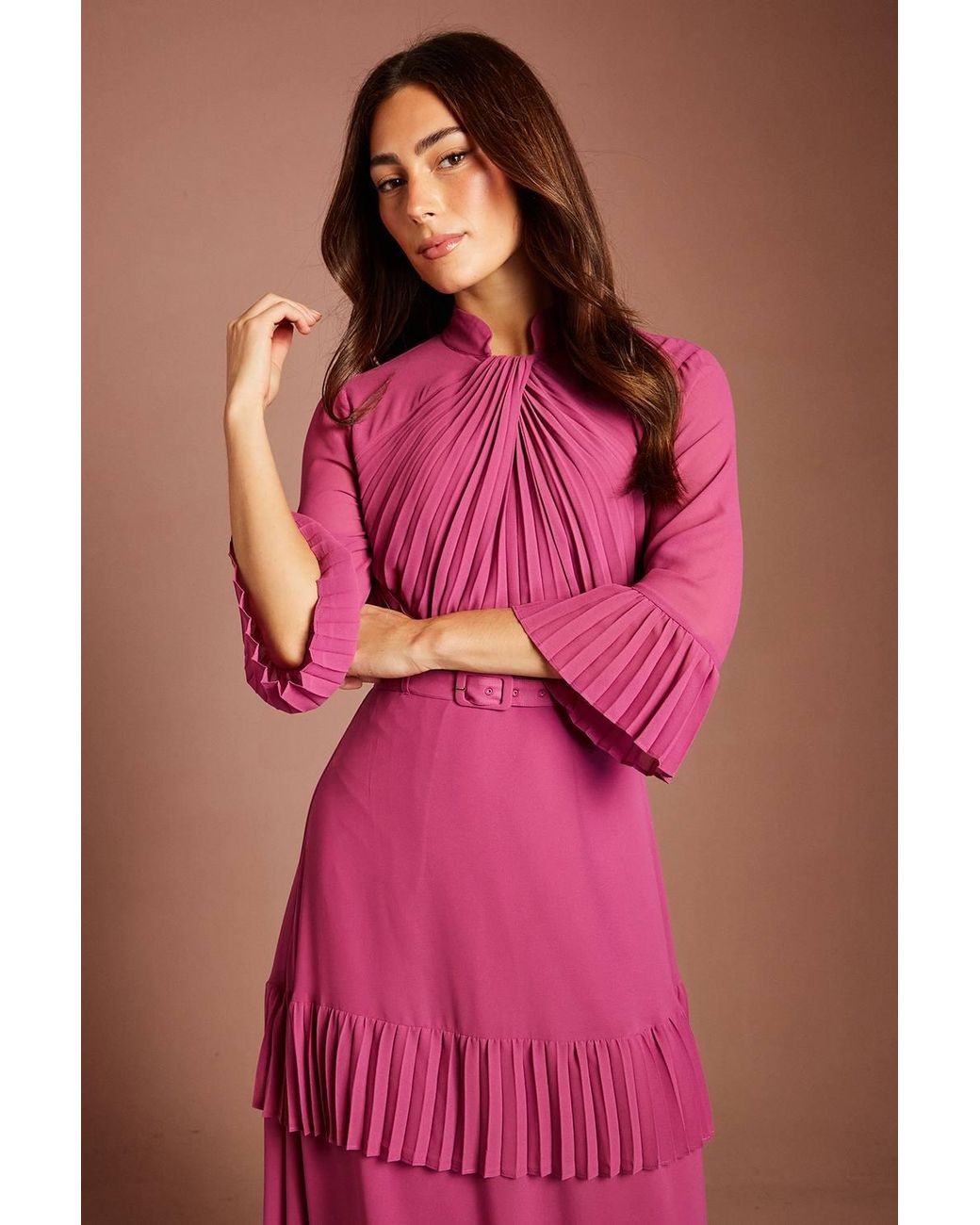 Coast Red Twist Neck Ruffle Georgette Maxi Dress