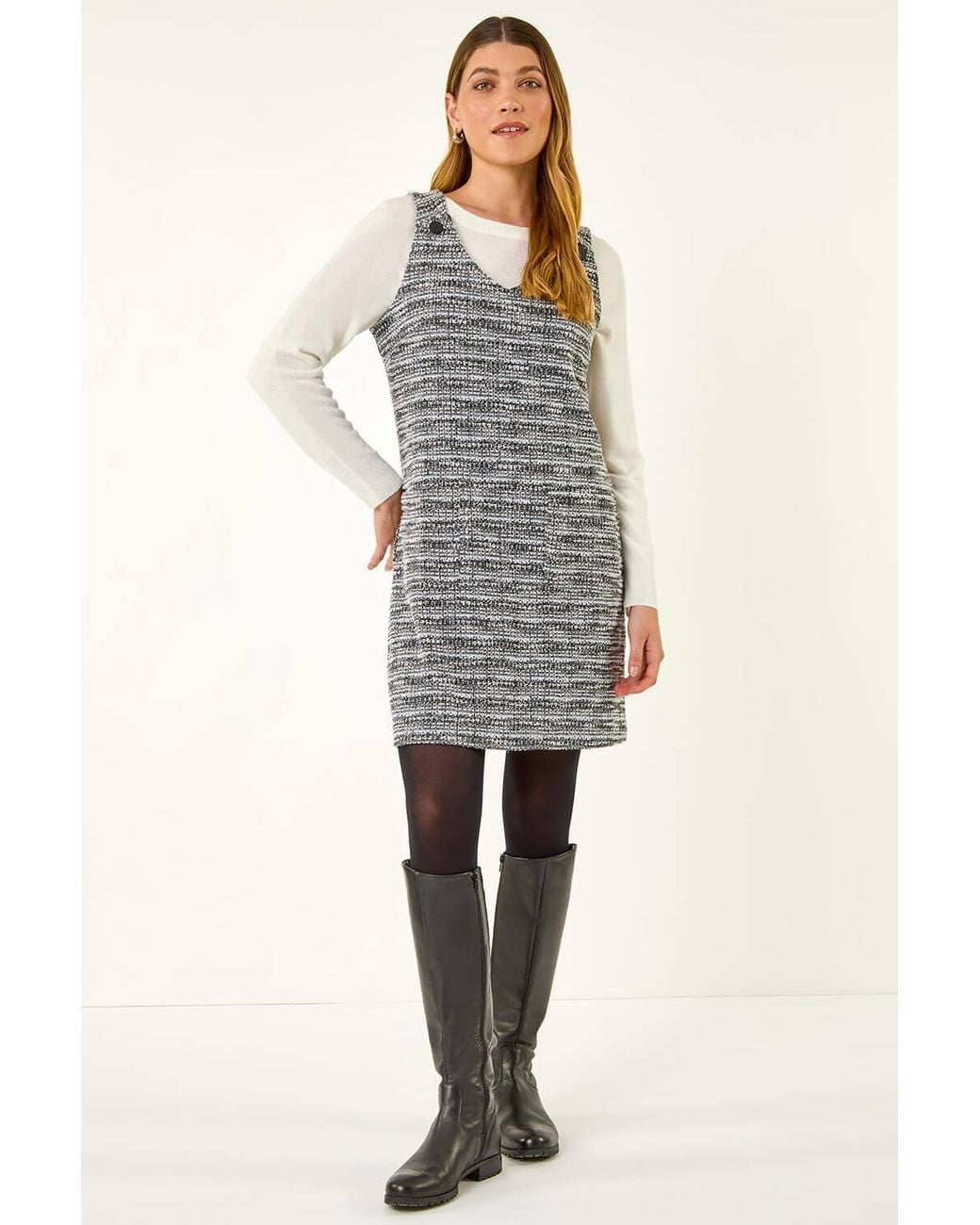 Roman Gray Textured A-Line Pocket Dress