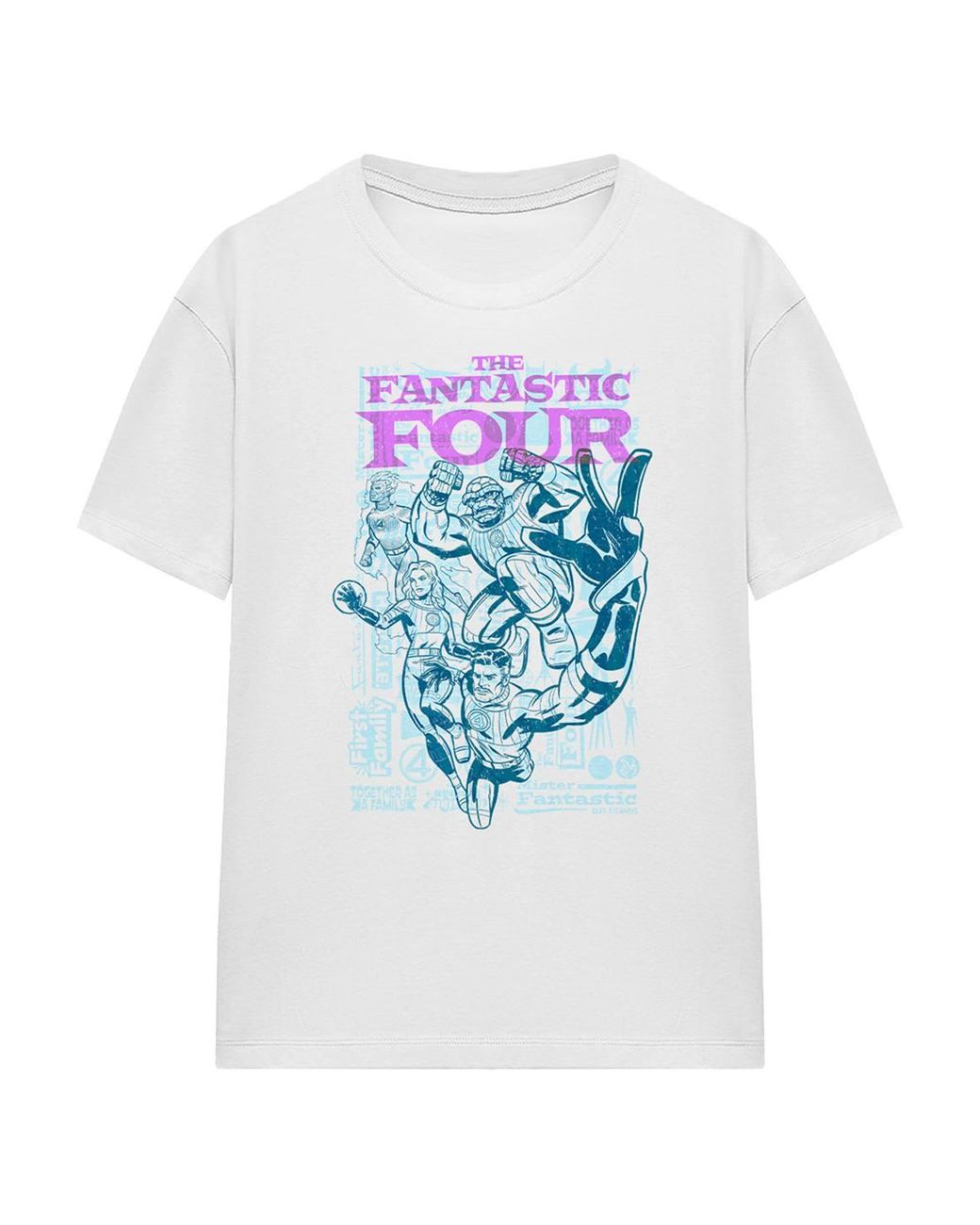Marvel White Fantastic Four Lineart Heroic First Family T-Shirt