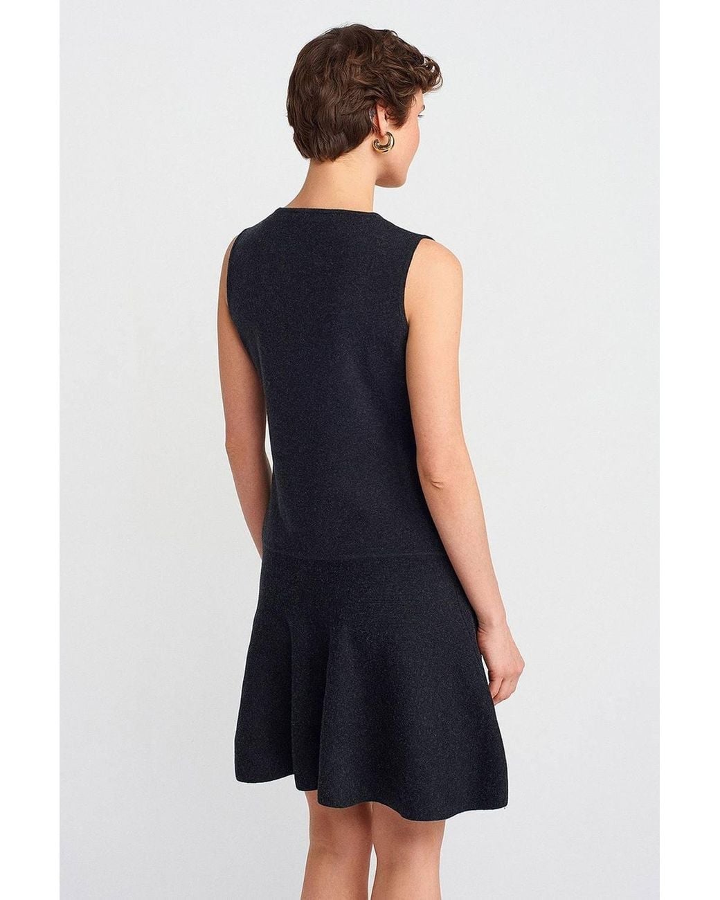 Dilvin Blue Sleeveless Seamless Knit Skater Mini Dress