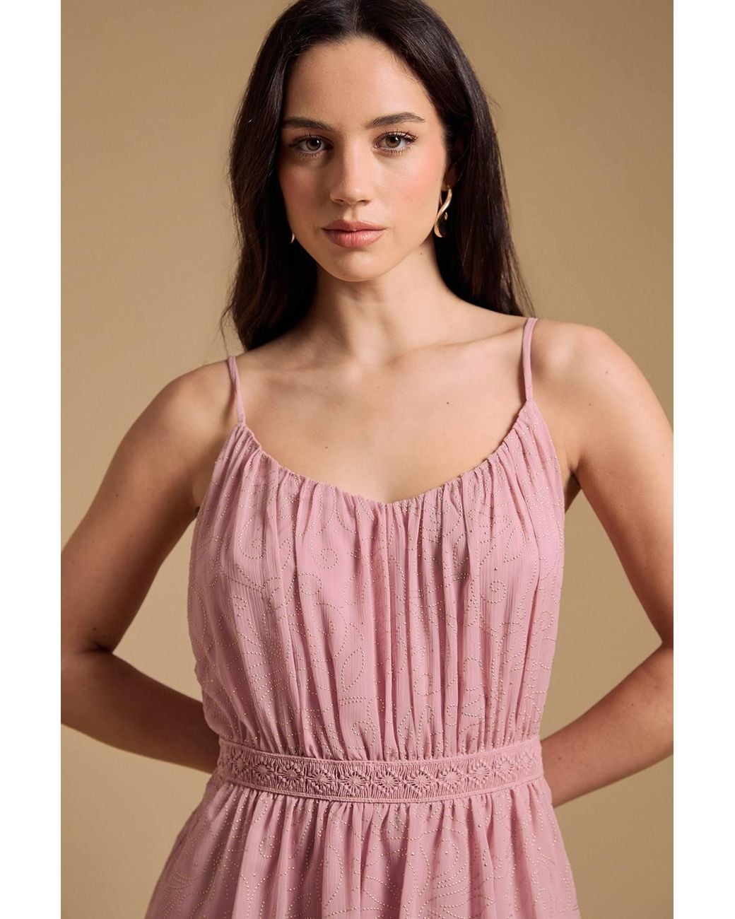 Oasis Pink Strappy Tiered Frill Midaxi Dress