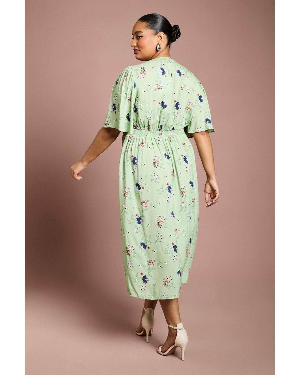 Dorothy Perkins Green Plus Angel Sleeve Lace Trim Midi Dress