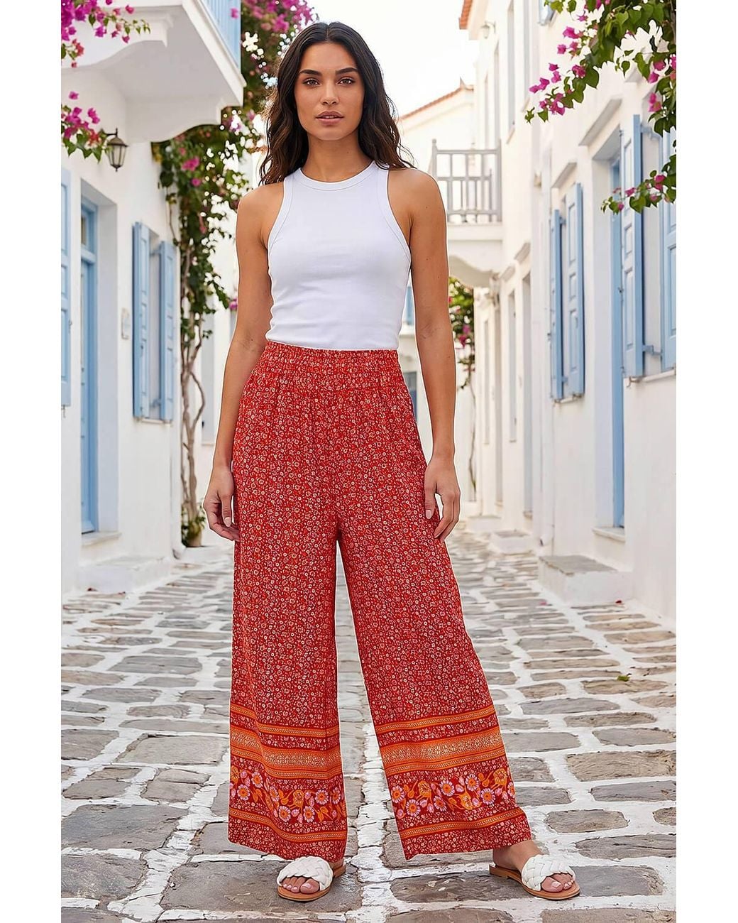 Roman Shirred Waist Wide Leg Trouser