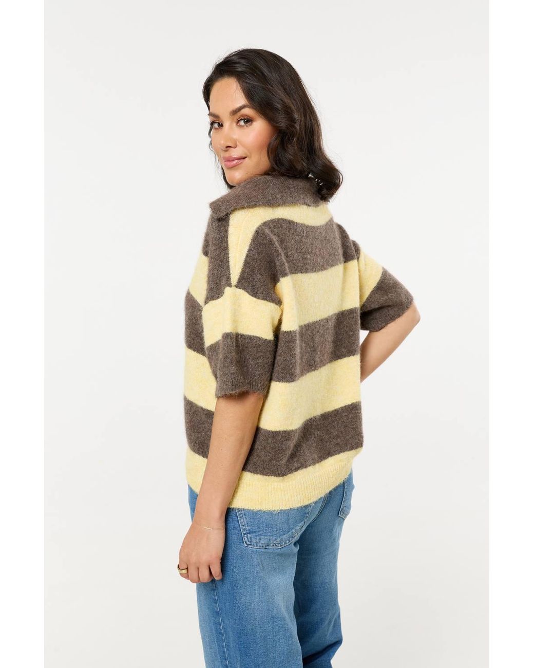 Liquorish Blue Light Stripe Wool Blend Knitted Polo Jumper
