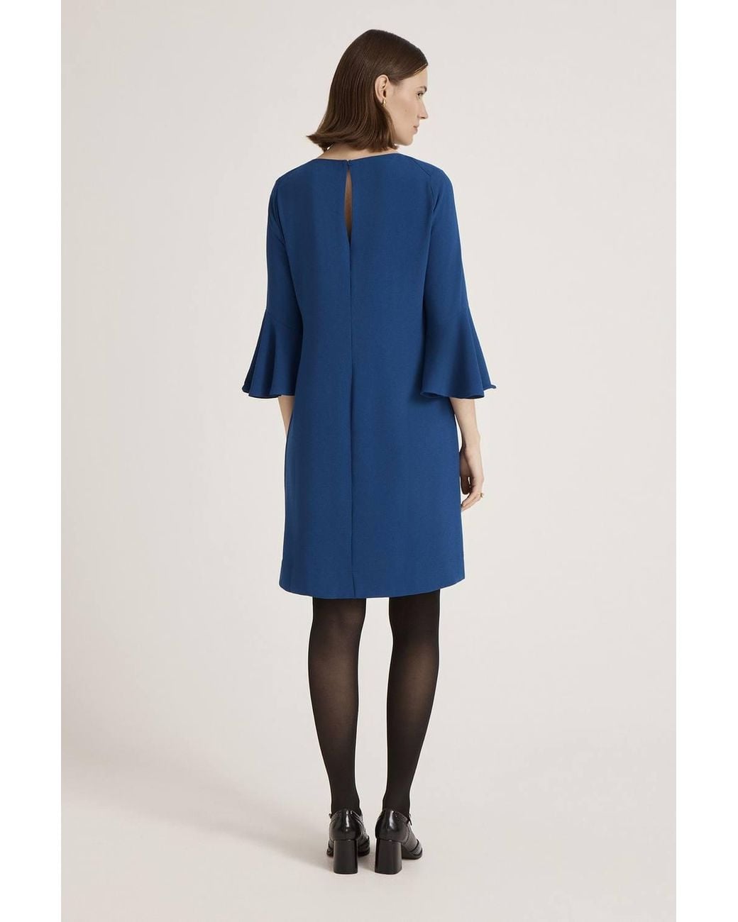 Finery London Blue Izzy Rich Crepe Long Sleeve Short Dress
