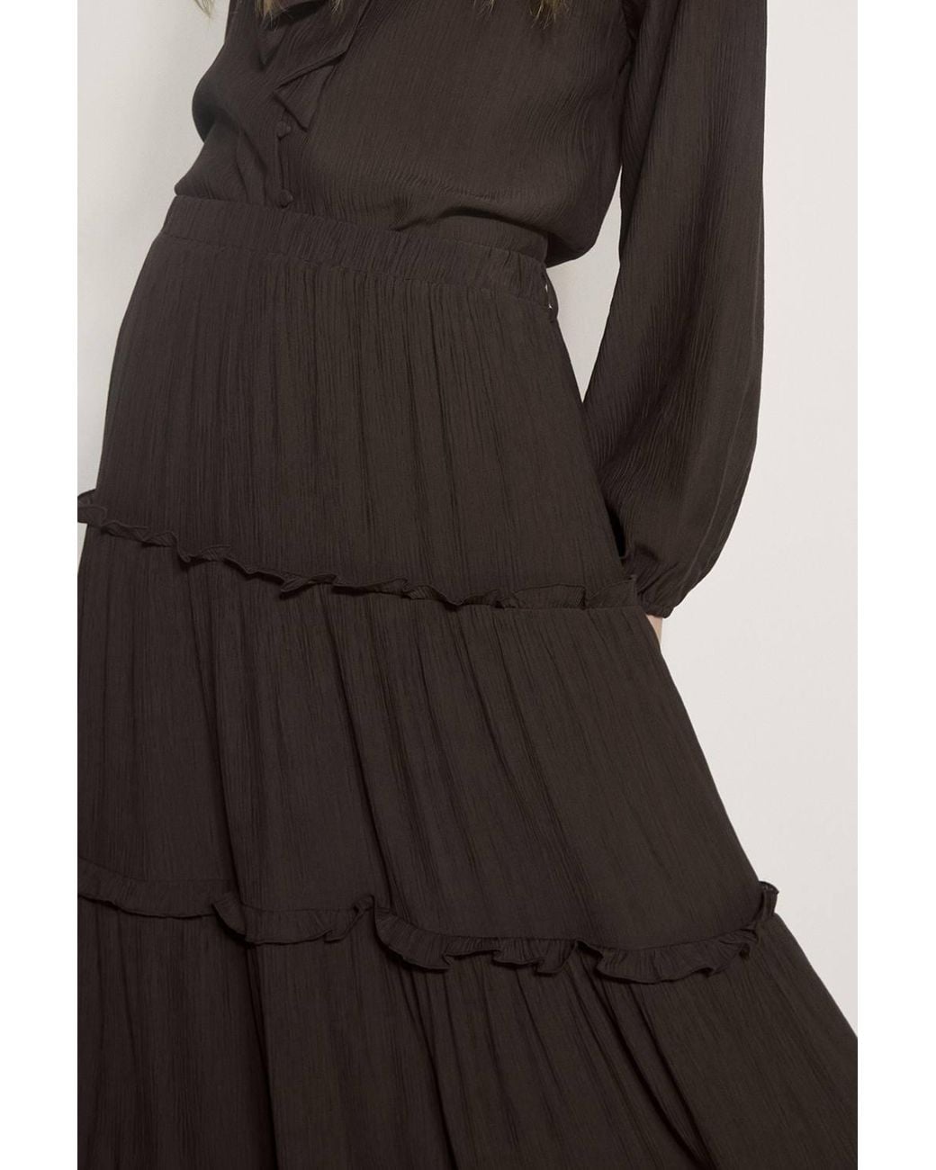 Apricot Brown Ruffle Tiered Maxi Skirt