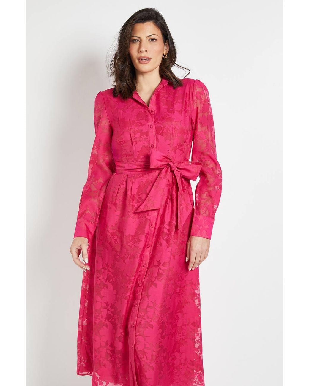 Wallis Pink Floral Organza Belted Midi Dress