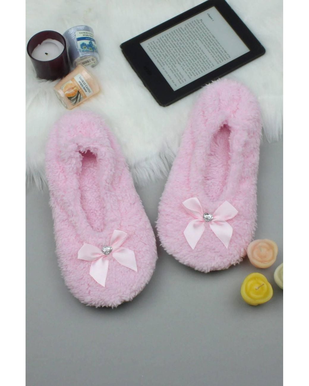 AJVANI Pink Grip Sole Footsie Sock Slippers