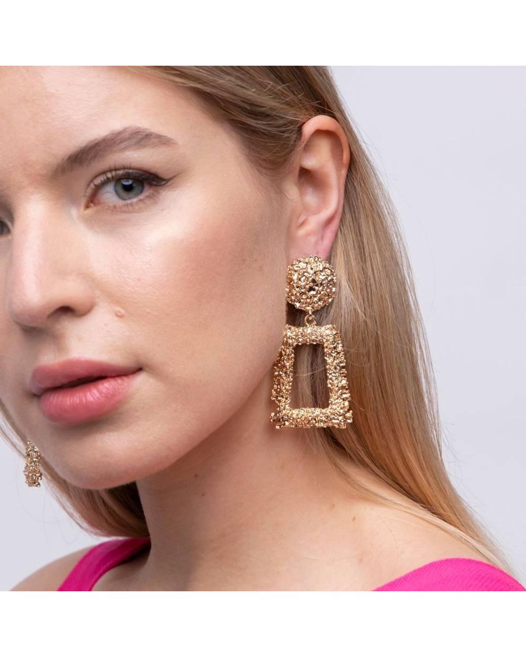 The Colourful Aura Natural Vintage Hollow Geometric Foil Square Long Drop Statement Earrings