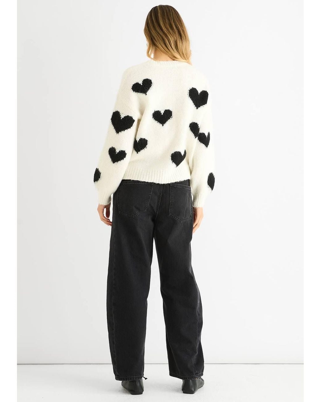 Gini London Natural Contrast Heart Oversized Knit Jumper