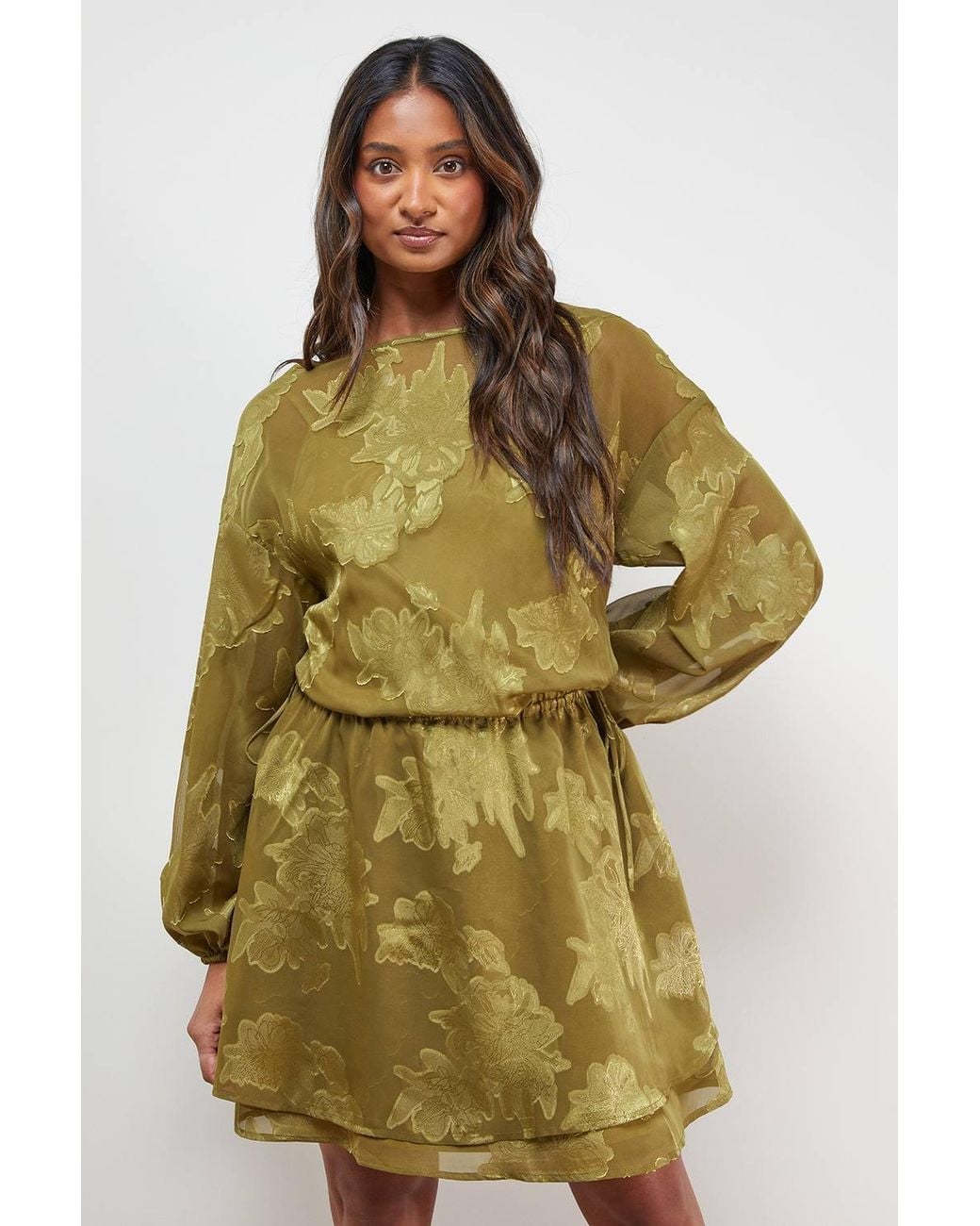 Oasis Green Boho Tie Sleeve Mini Dress