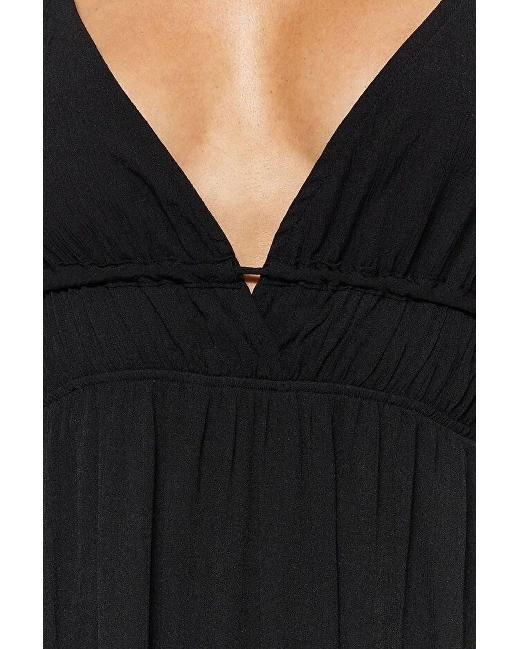 WOVCOR Black Plunge Neck Strappy Maxi Beach Dress