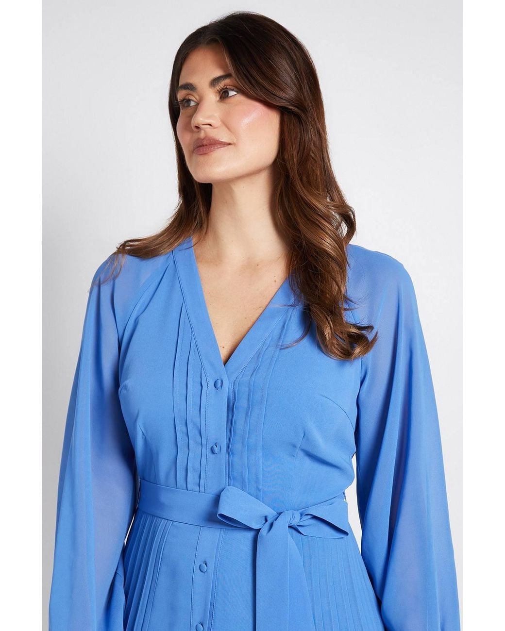 Wallis Blue Chiffon Pleat Detail Midi Dress