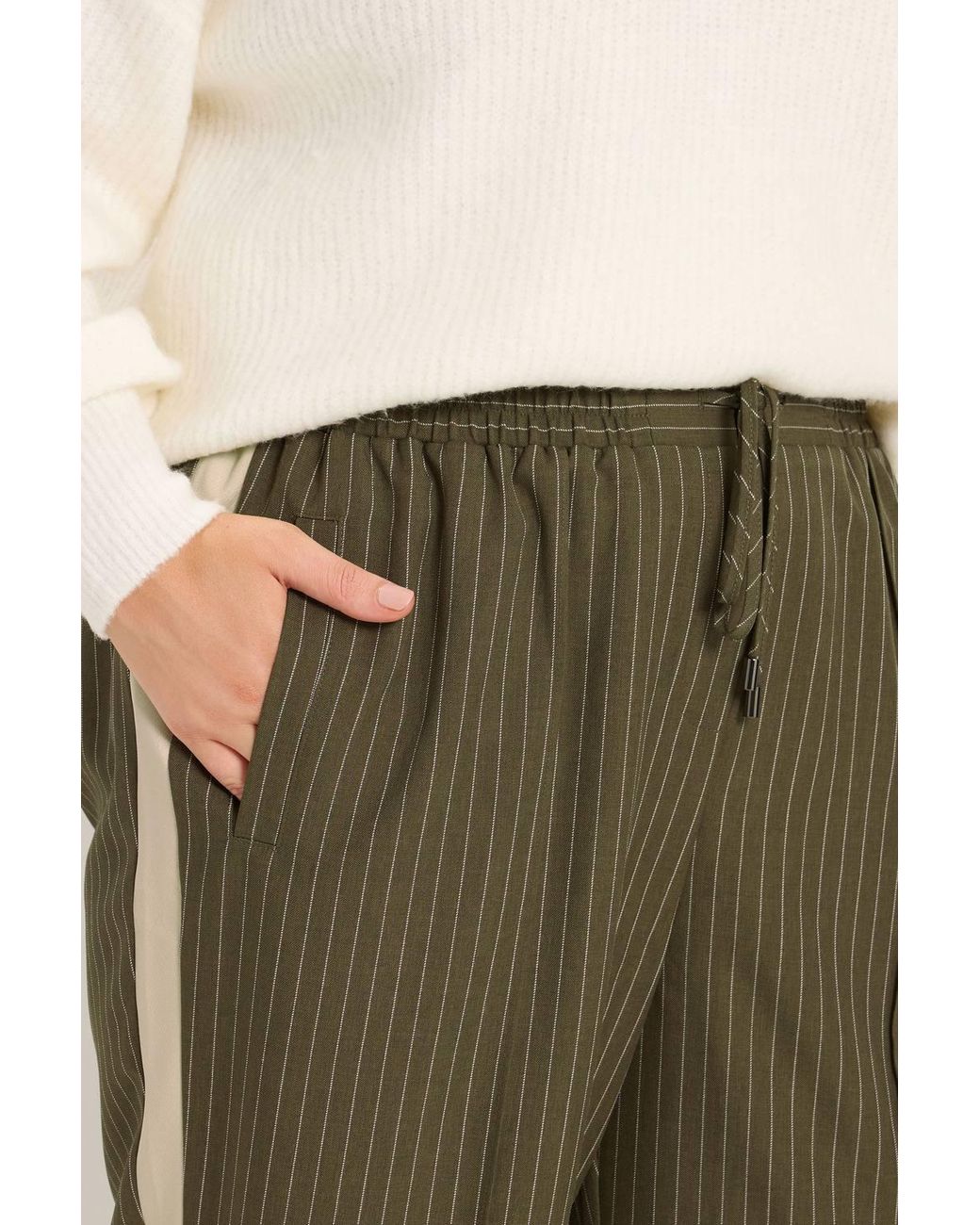 Yours Green Pinstripe Wide Leg Trousers