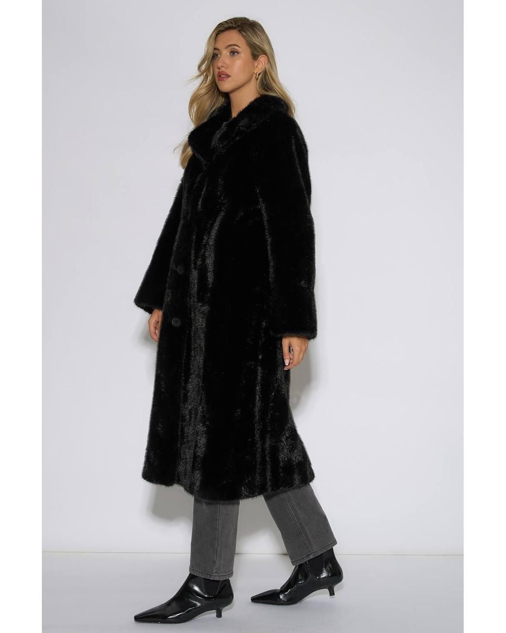 Gini London Black 2 Tone Maxi Faux Fur Coat Jacket