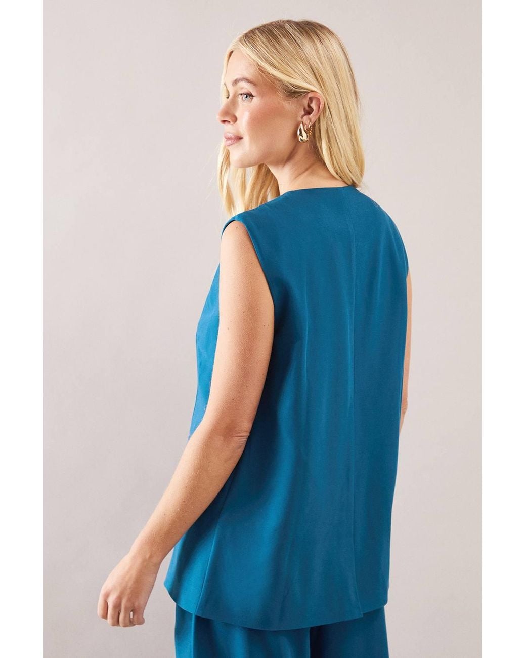 Wallis Blue Petite Three Button Pocket Detail Waistcoat