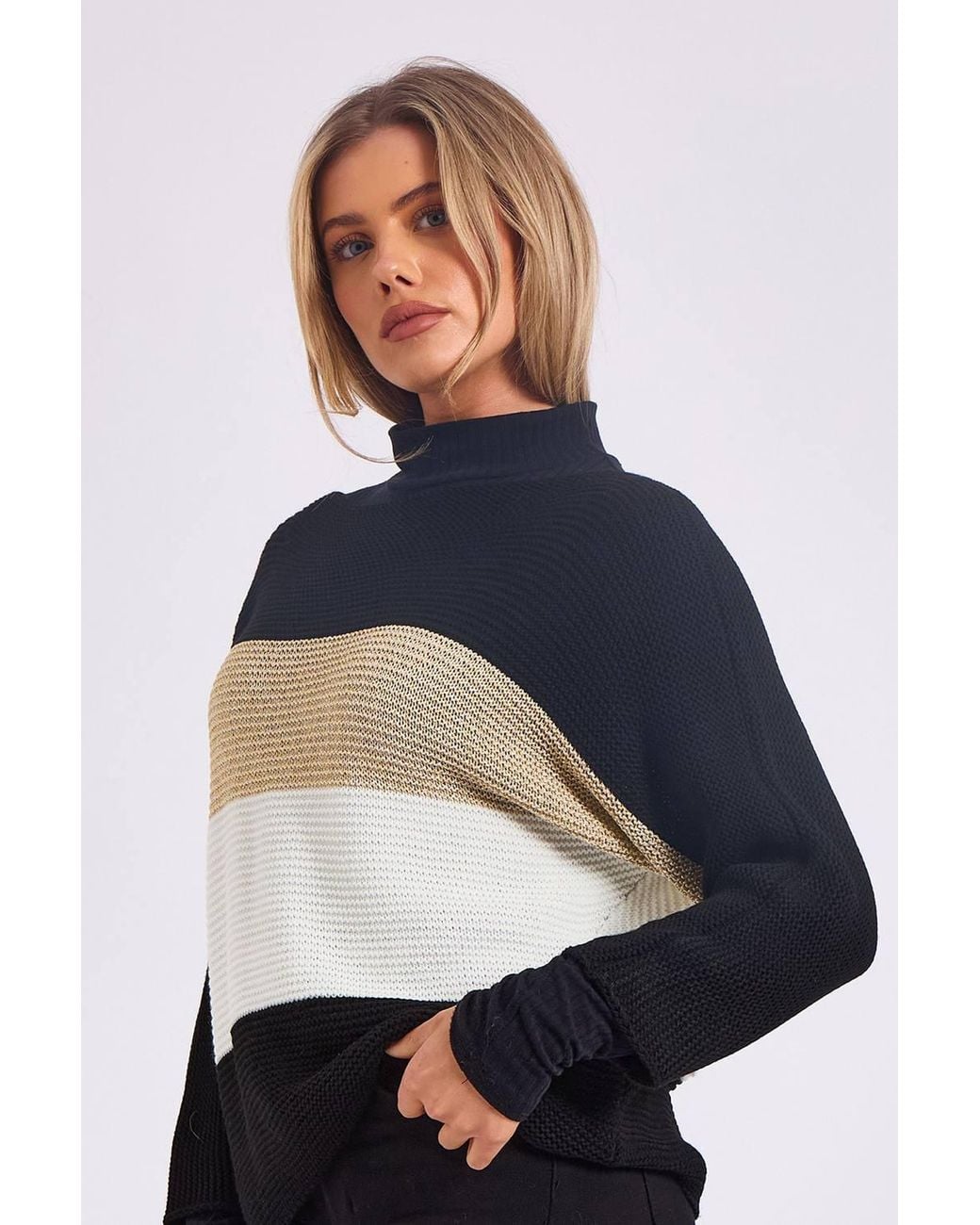 Gini London Blue Stripe Knit Oversized Jumper