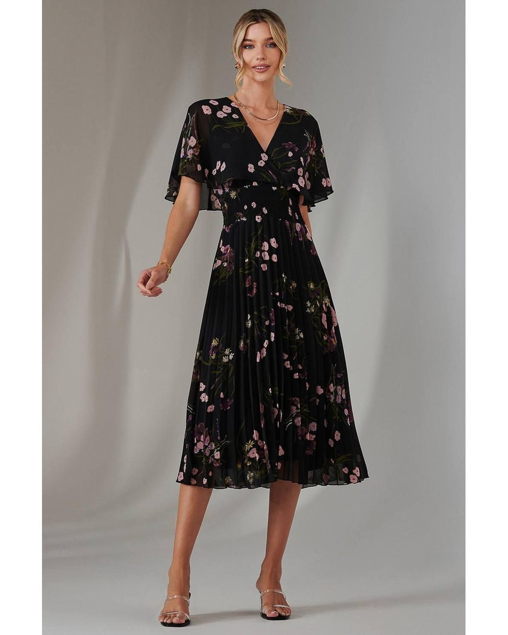 Jolie Moi Pink Floral Print Chiffon Pleated Dress
