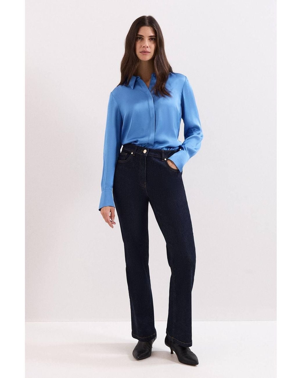 Phase Eight Blue Novie Collared Longsleeve Satin Shirt