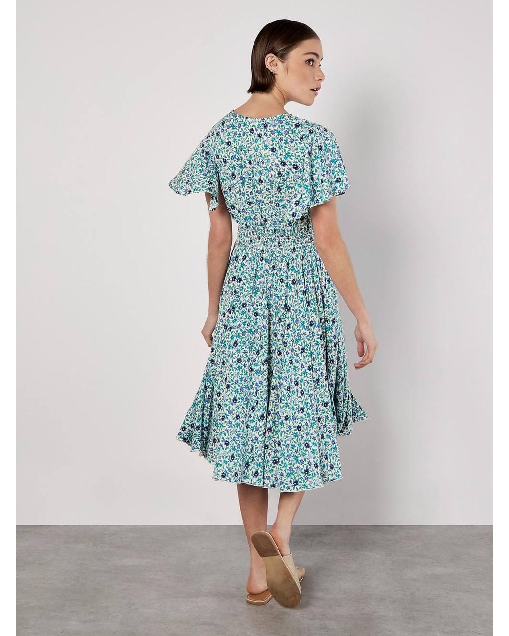 Apricot Blue Watercolour Floral Midi Dress
