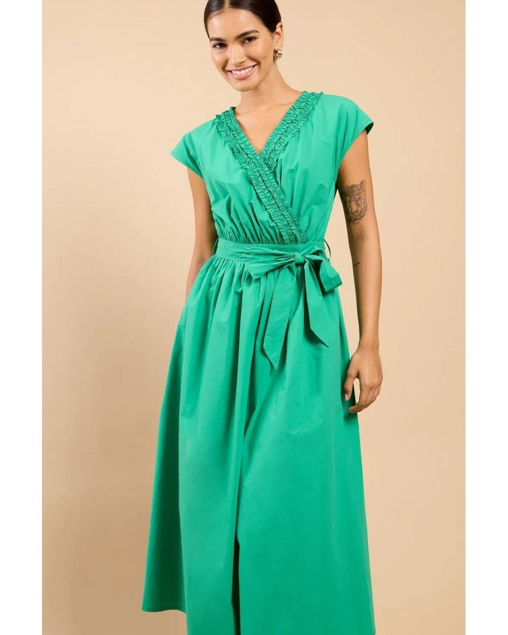 Little Mistress Green Frill Detail Midaxi Dress