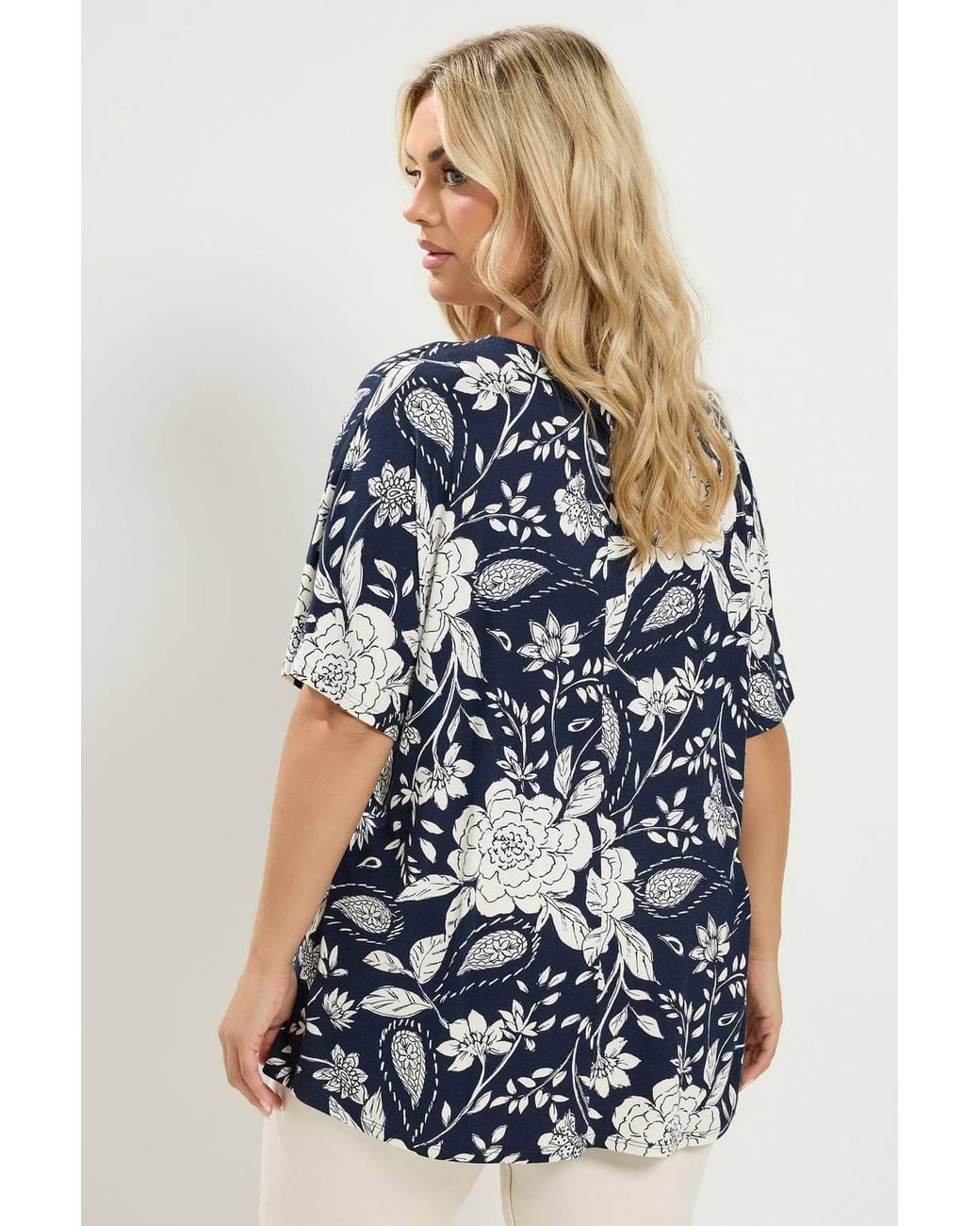 Yours Blue Floral Print Pleat Front Top