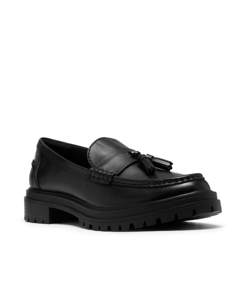 Clarks Black Brena Edge Leather Loafers, Slip Ons