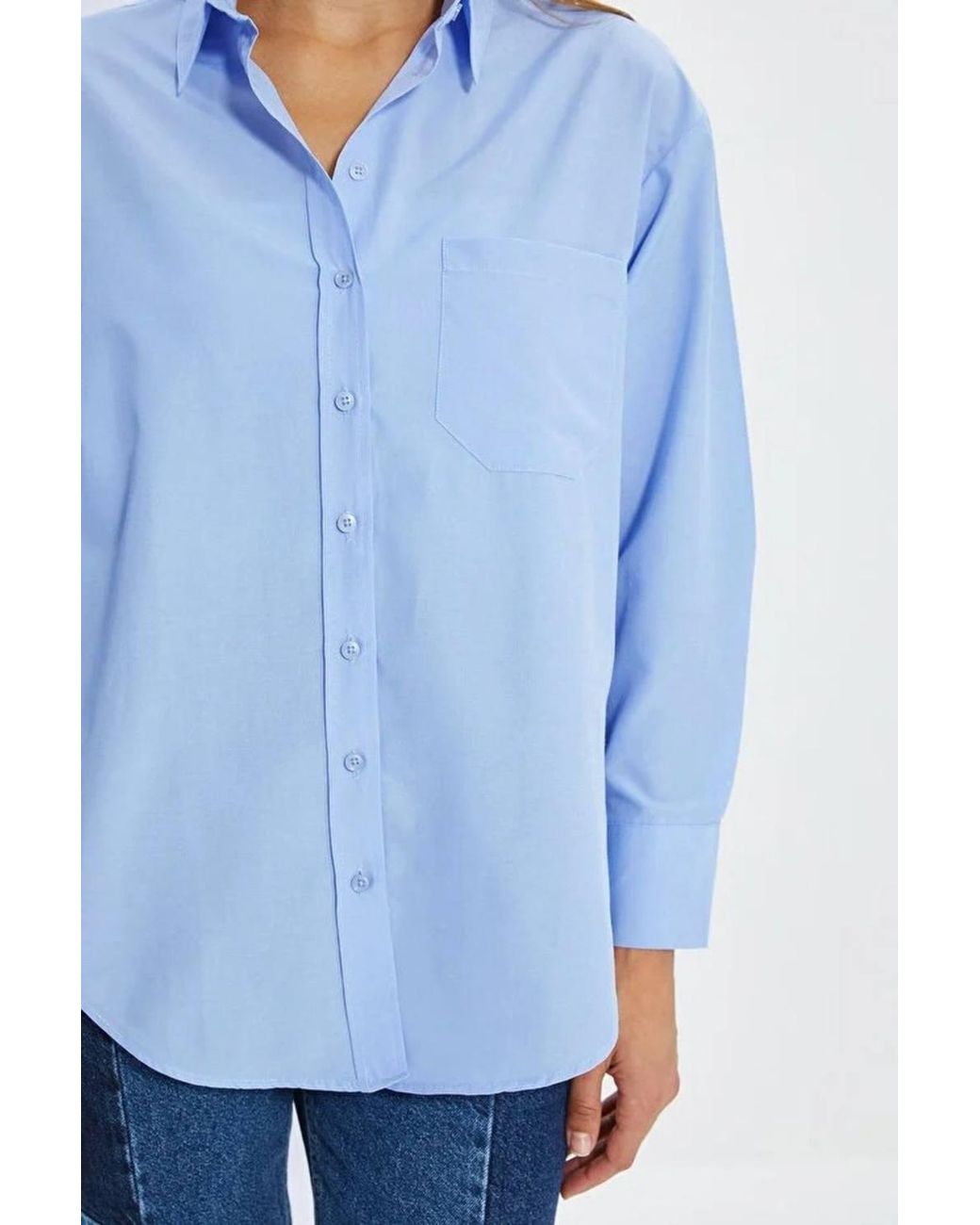 WOVCOR Blue Single Pocket Boyfriend Cotton Woven Shirt