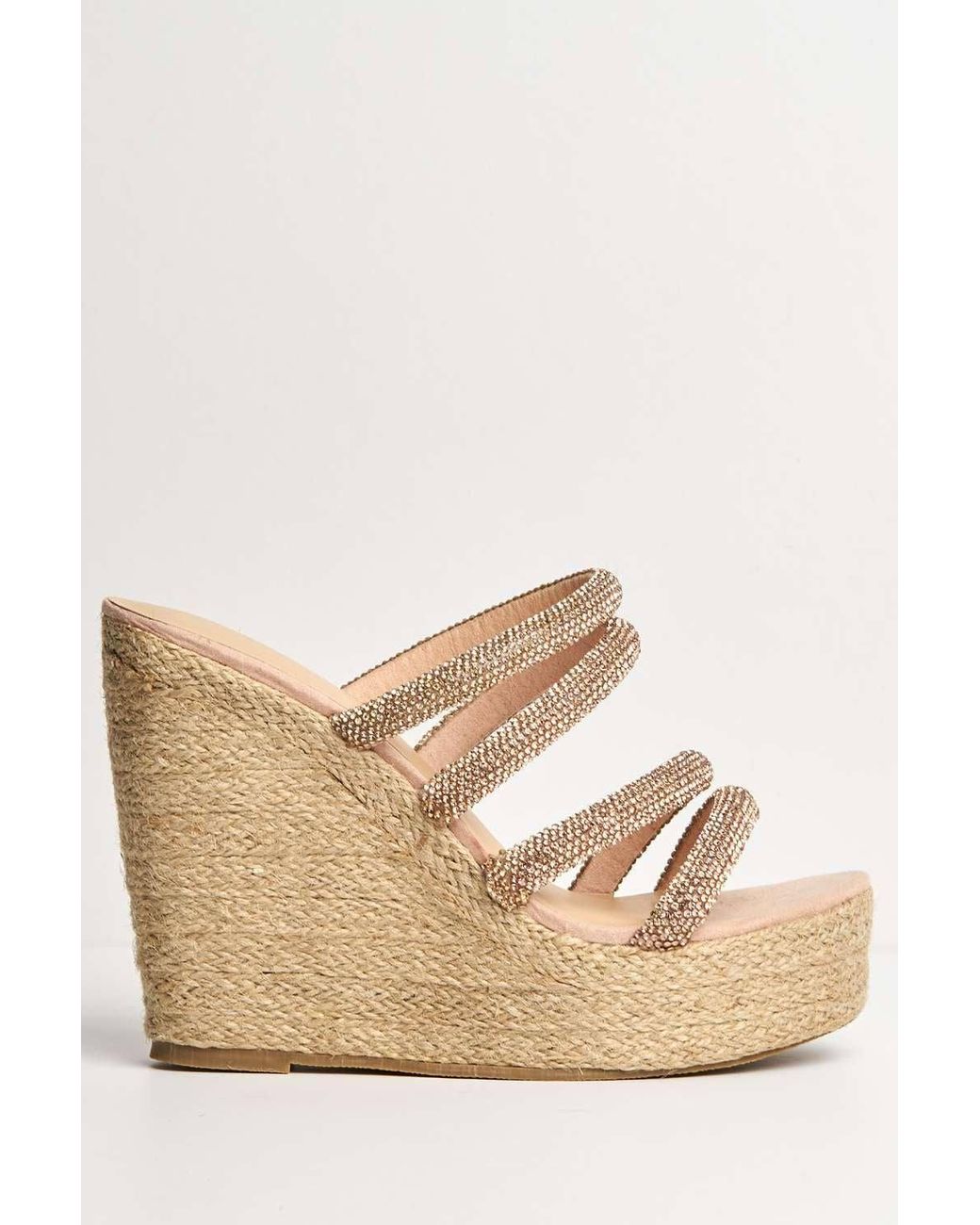 Miss Diva Natural Cali Diamante Straps Espadrille Wedge Sandals