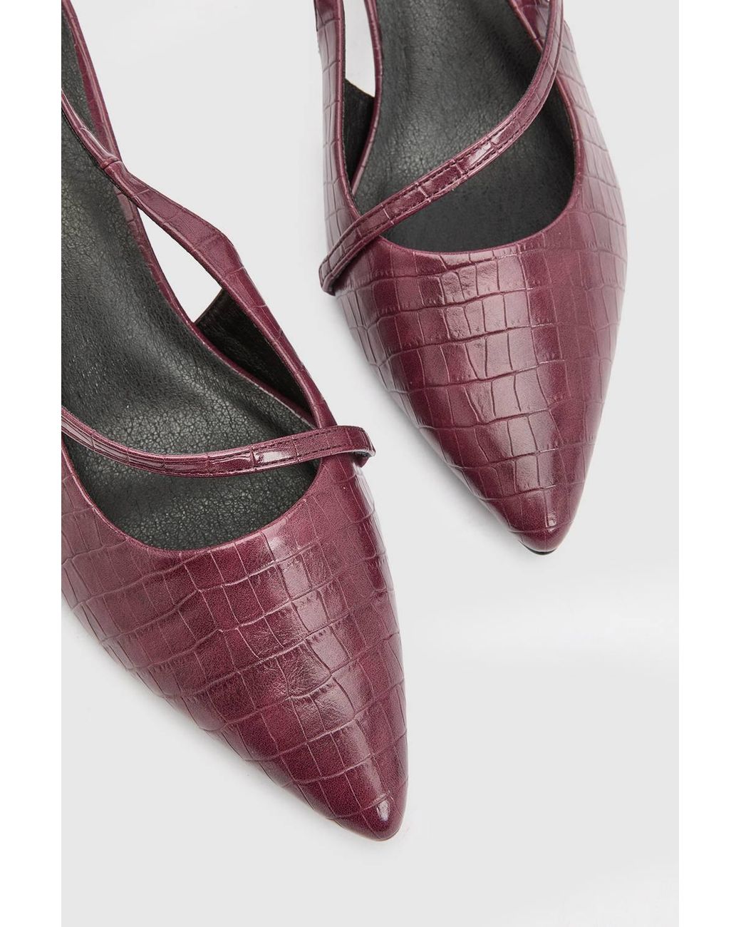 Wallis Red Dia Faux Patent Croc Asymmetrical Strap Slingback Medium Heel Court Shoes