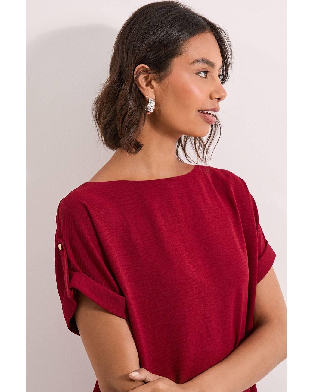Dorothy Perkins Red Roll Sleeve Blouse