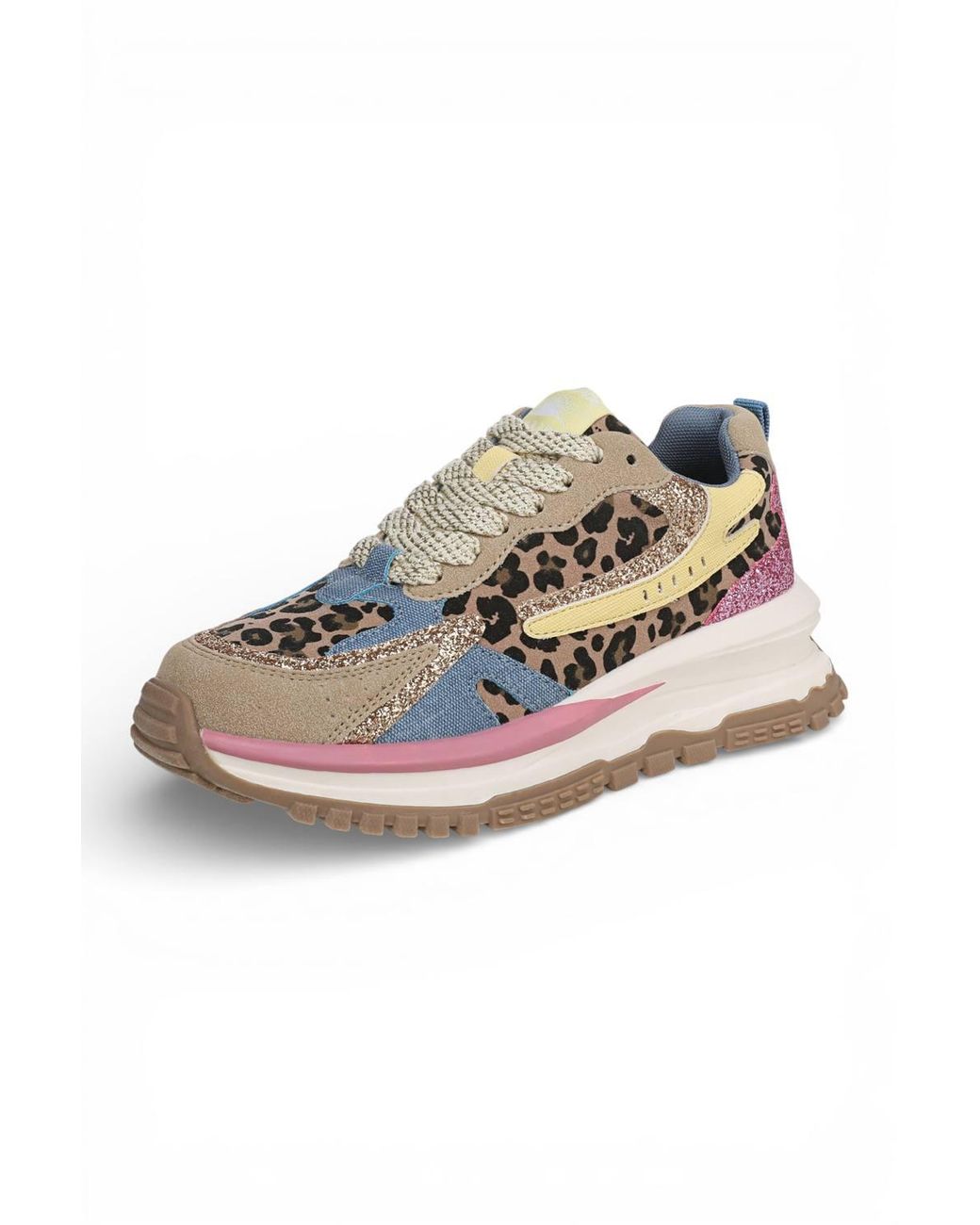 Infinity Leather Blue Retro Lace-Up Chunky Sneakers Shoes