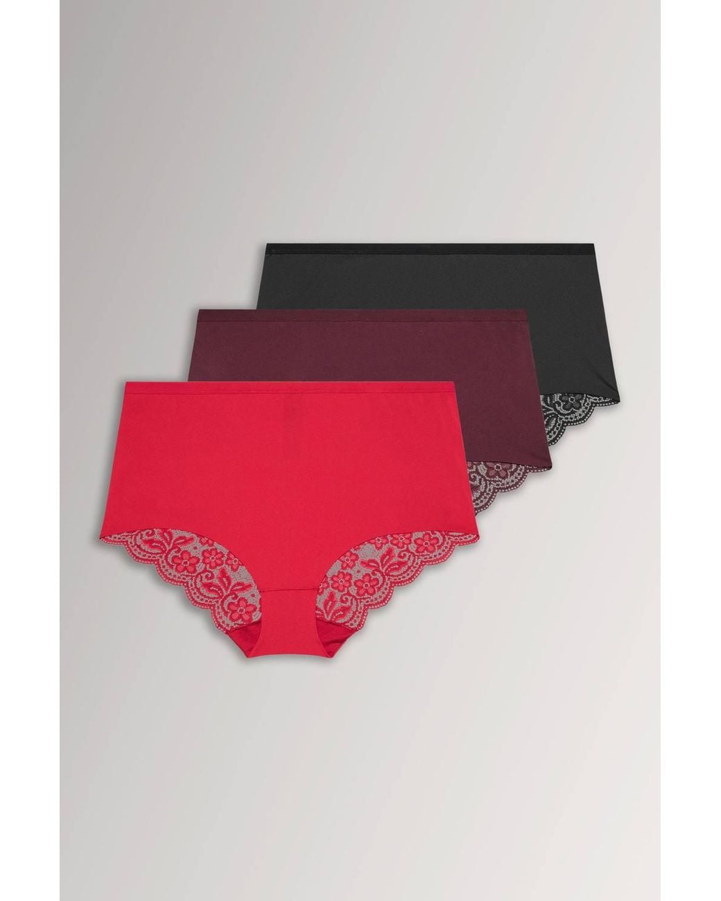 Yours Red 3 Pack Lace Back Briefs