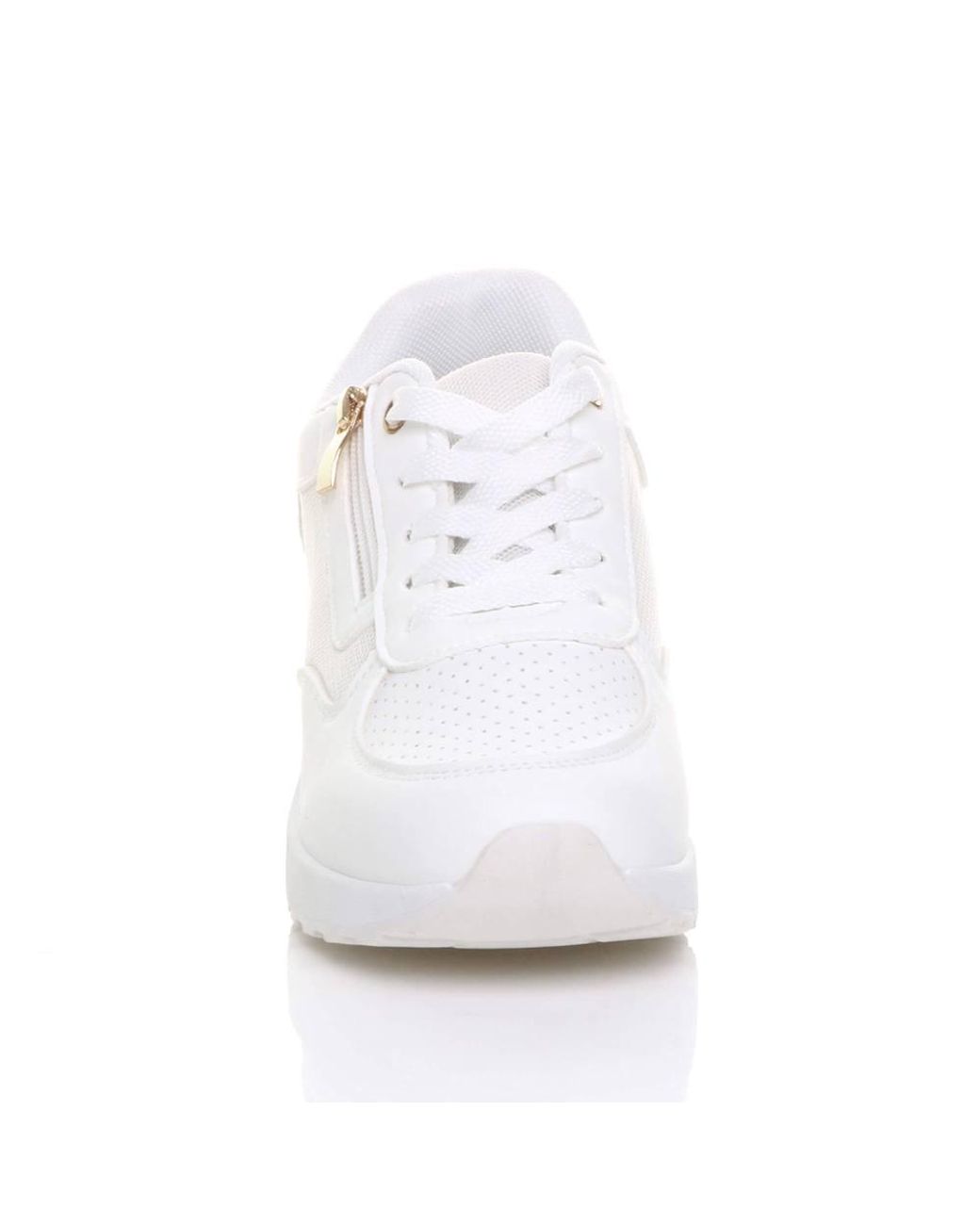 AJVANI White Mid Wedge Heel Lace Up Zip Trainers