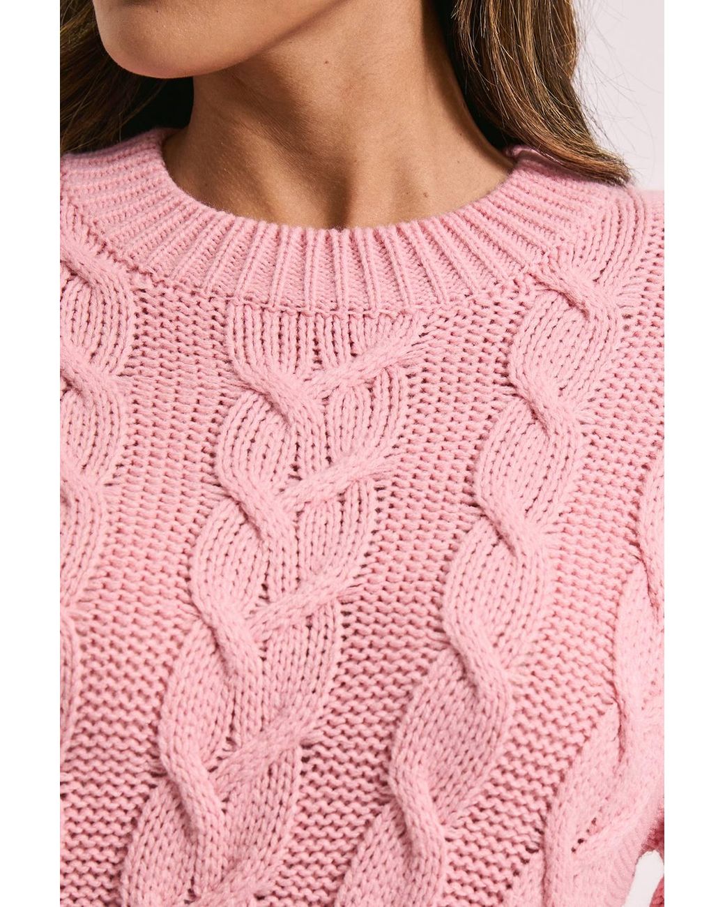 Dorothy Perkins Pink Cable Knit Crew Neck Sweater