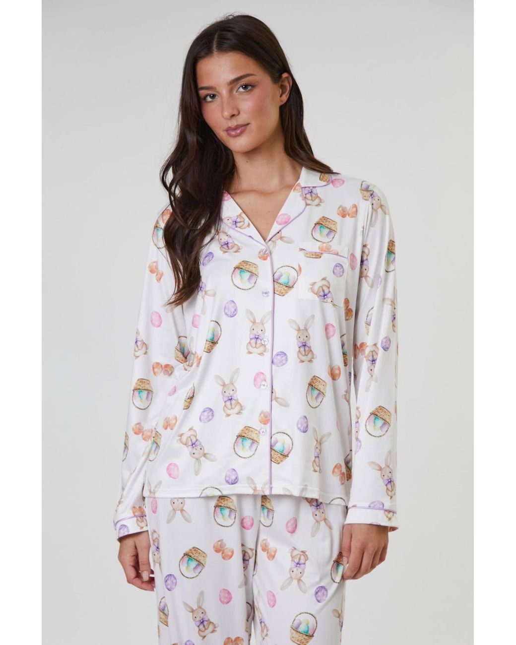 Loungeable Multicolor Bunny Printed Jersey Long Sleeve & Trouser Set