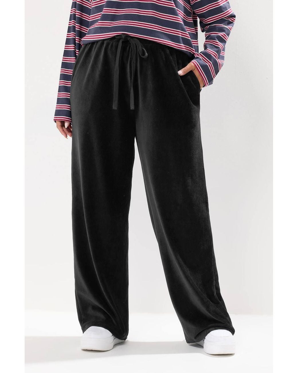 Yours Black Cord Drawstring Wide Leg Trousers